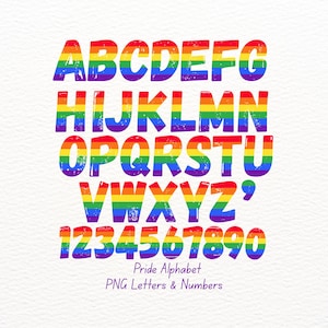 PNGs de letras del alfabeto vintage del orgullo / Decoración del aula del mes del orgullo / Fuente arcoíris para crear texto personalizado