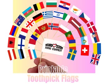 Printable Eurovision 2026 Toothpick Flags and Cupcake Toppers