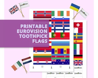 Printable Eurovision 2024 Toothpick Flags and Cupcake Toppers