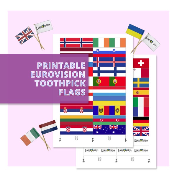 Printable Eurovision 2024 Toothpick Flags and Cupcake Toppers