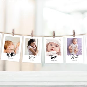 First Birthday Photo Banner Template, Personalized Baby Milestone Cards, Printable Minimalist Photo Garland