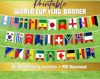 WM 2026 Flagge mit allen 48 qualifizierten Ländern zum Ausdrucken (PDF-Download)