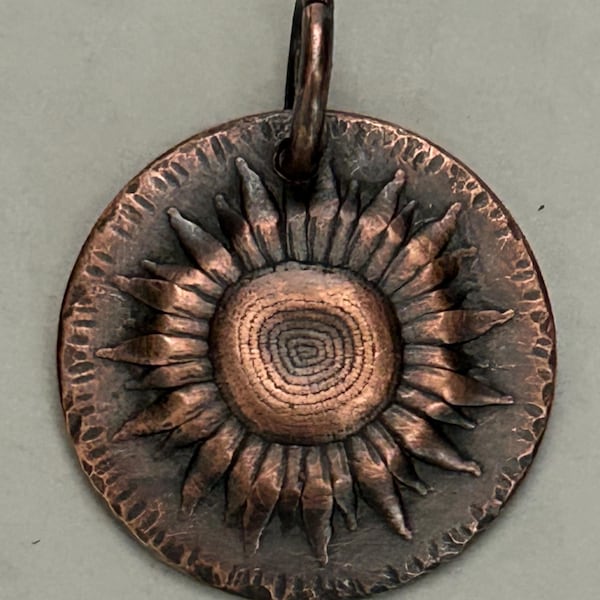 Handmade Solid Copper Sunflower Pendant Necklace – Rustic Oxidized Floral Charm