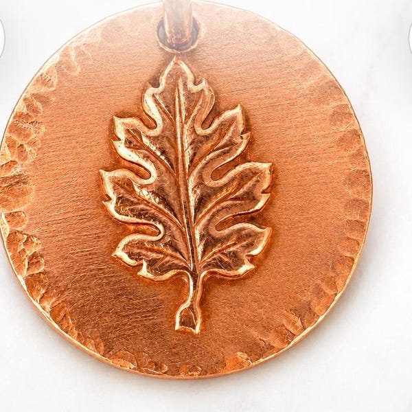 Recycled Copper metal  Leaf Charm Pendant unique  Autumn Nature Jewelry gift