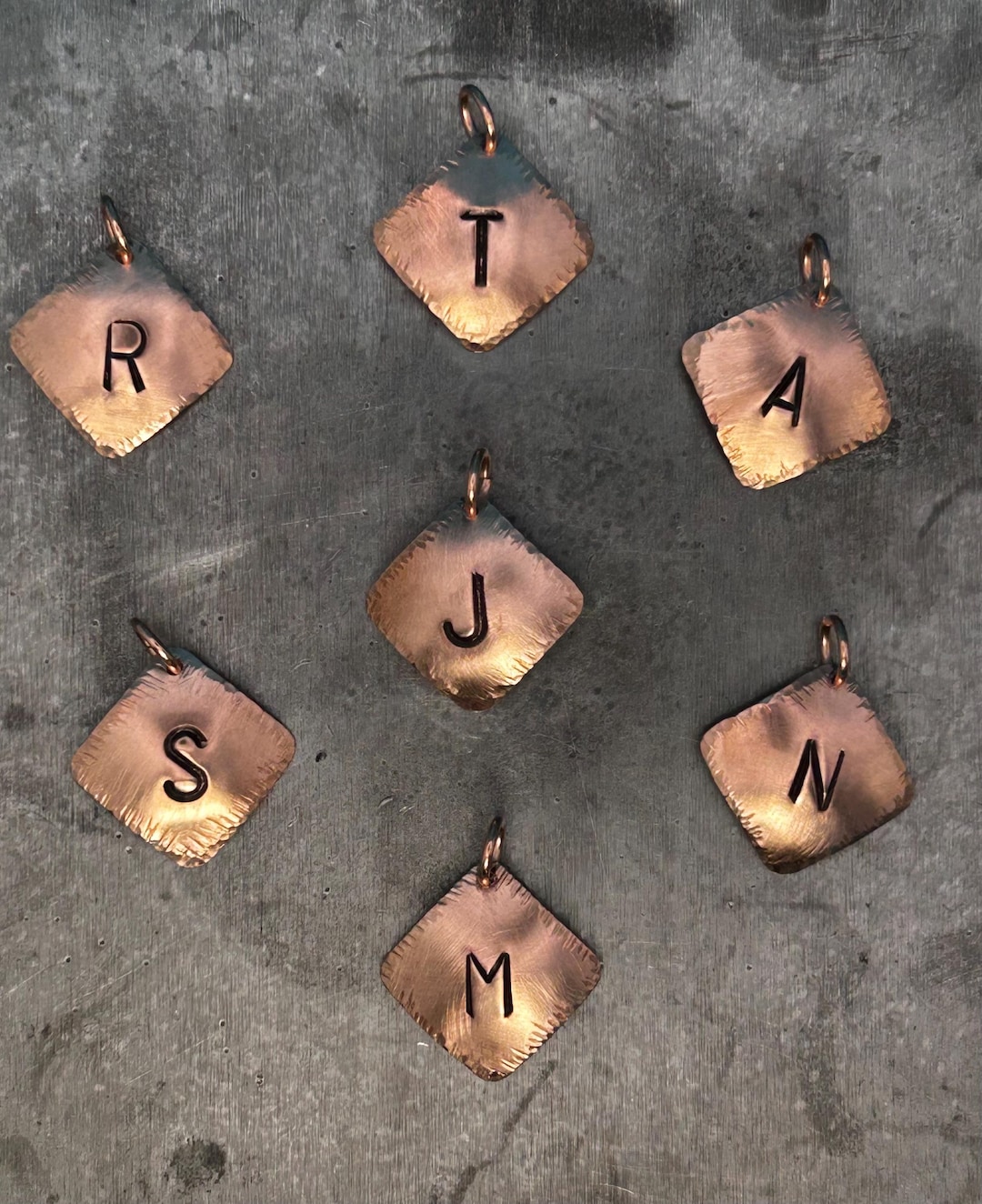Hand Stamped Copper Large Initial Charm Necklace, Gothic Font Pendant ...