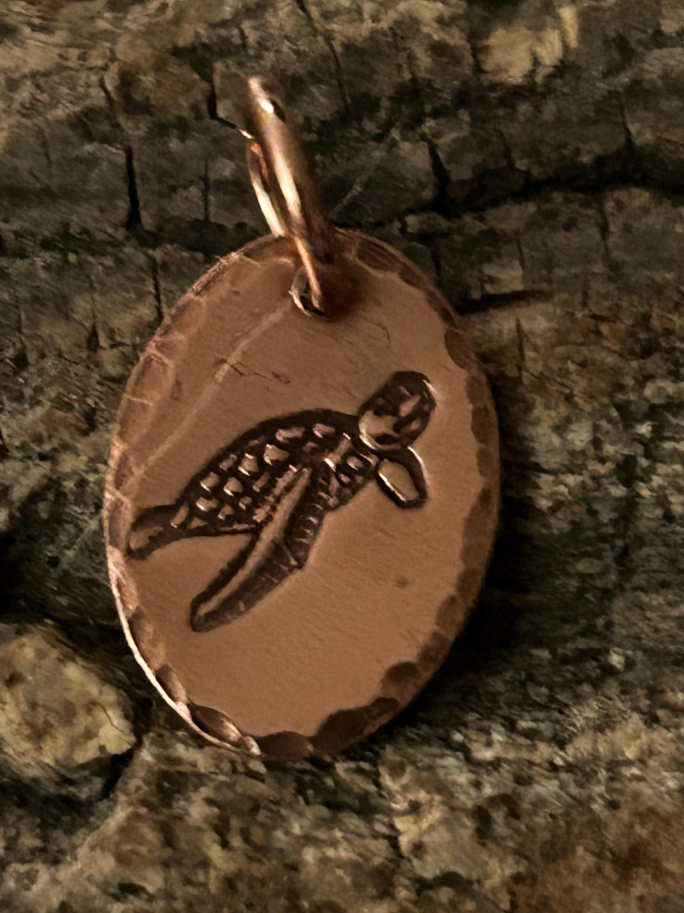 Recycled Copper Turtle Pendant: Hammered Oval Charm for Ocean Lovers - Etsy