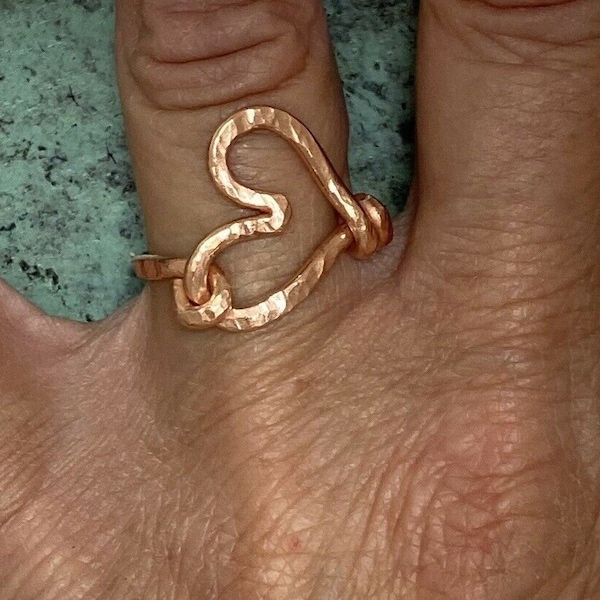 Handmade Raw Copper Heart Statement Ring Gift – Rustic Organic anniversary  one of a kind statement piece ring