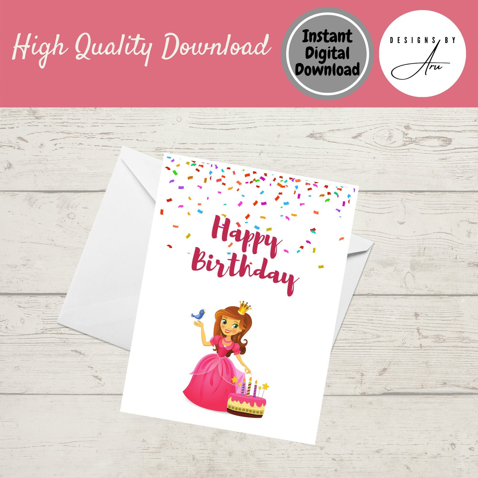 Princess Birthday Card Template Instant Download Birthday | Etsy