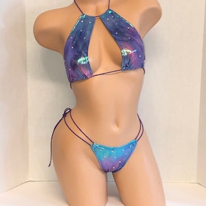 EXOTIC DANCEWEAR Metallic Square  top with matching thong