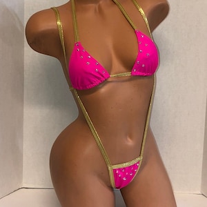 Exotic Dancewear- Elegant Pink and Gold  Sling Shot