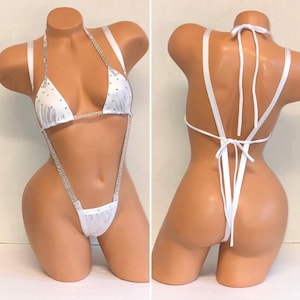 Exotic Dancewear- Elegant White  Sling Shot