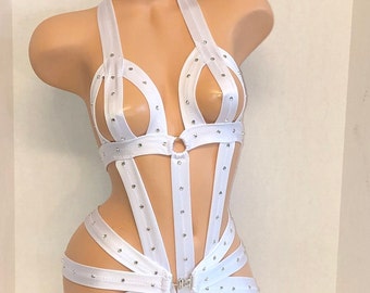 EXOTIC DANCEWEAR White One Piece  Cage