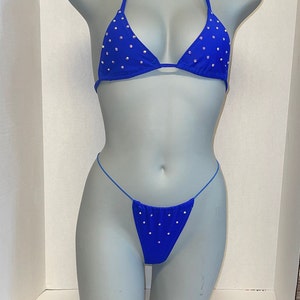 EXOTIC DANCEWEAR Blue Tri top with matching thong