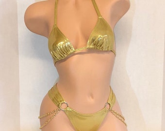 EXOTIC DANCEWEAR Gold Metallic 2pc cage style