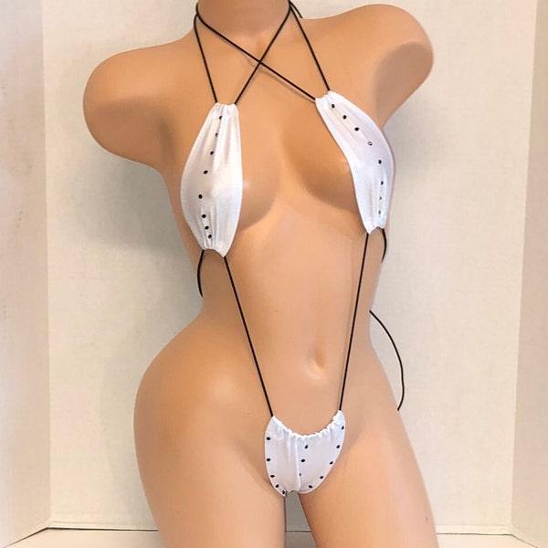 Exotic Dancewear- Check out this White  Two Piece Mini Top Slingshot Micro!