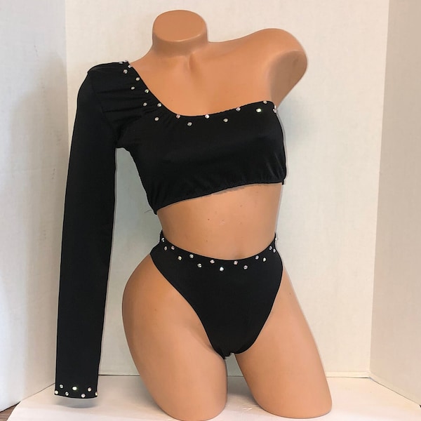 EXOTIC DANCEWEAR – Schwarzes, einärmeliges Bandeau-Top mit hoher Taille