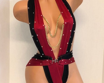 Custom DANCEWEAR - Black and Red Harness with Chains