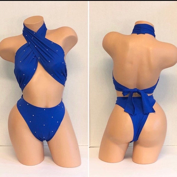 EXOTIC DANCEWEAR Blue wrap with thong