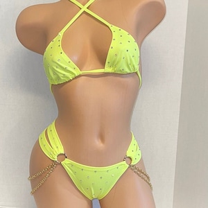 EXOTIC DANCEWEAR  Neon Yellow 2pc cage style