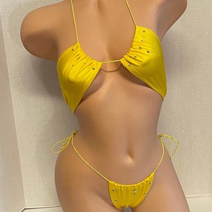 Exotic Dancewear-Yellow Flip top With adjustable Thong