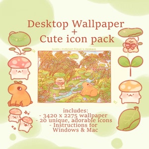 Forest Friends cute aesthetic desktop laptop icons + wallpaper pack