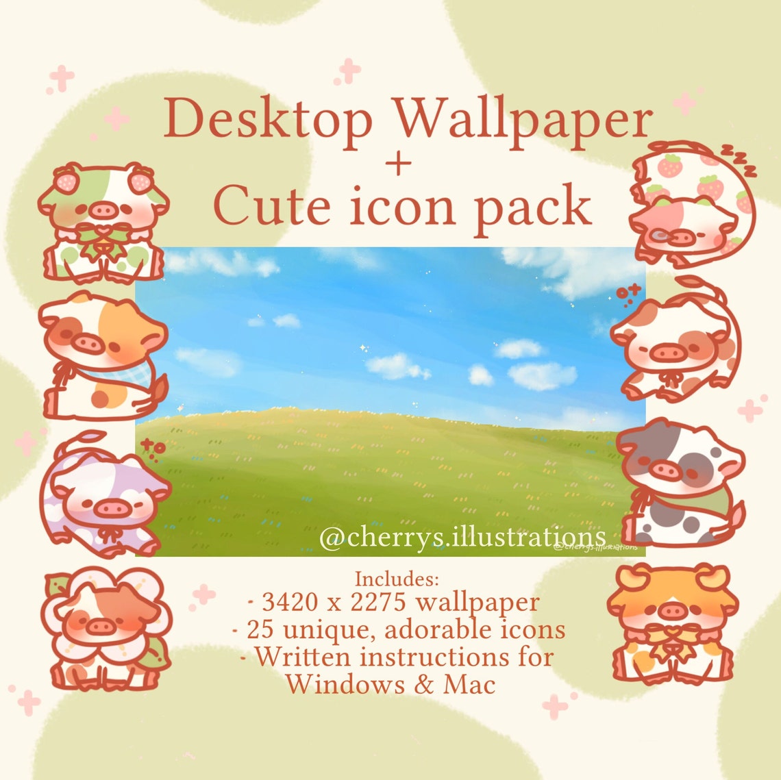 Cute Aesthetic Cows Desktop Laptop Icons + Wallpaper Pack - Etsy