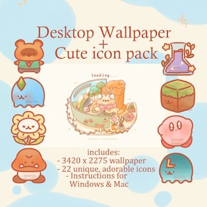 Cute aesthetic video games desktop laptop icons + wallpaper pack