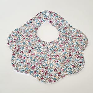 Floral Baby Bib: Scalloped Ditsy Cotton, Bamboo Towelling