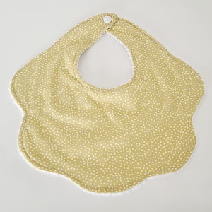 Yellow Dotty Cotton Baby Bib: Scalloped Edge, Bamboo Towelling