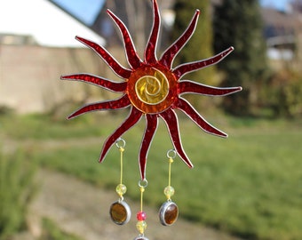 Fensterdeko Sonne mit Tropfen, Suncatcher gelb-rot, Geschenkideen, Sonnenfänger, aus Resin