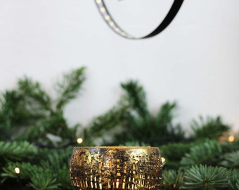Teelichtschale bronzen/golden M, Teelichthalter Windlicht Handmade, Weihnachtsdeko