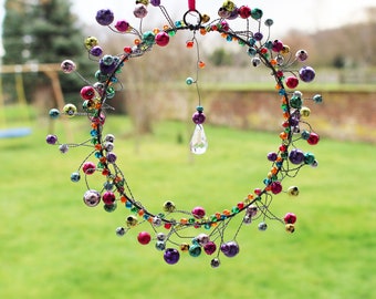 Window decoration pearl wreath 12 cm for hanging, window decoration colorful hanging, wreath made of colorful beads