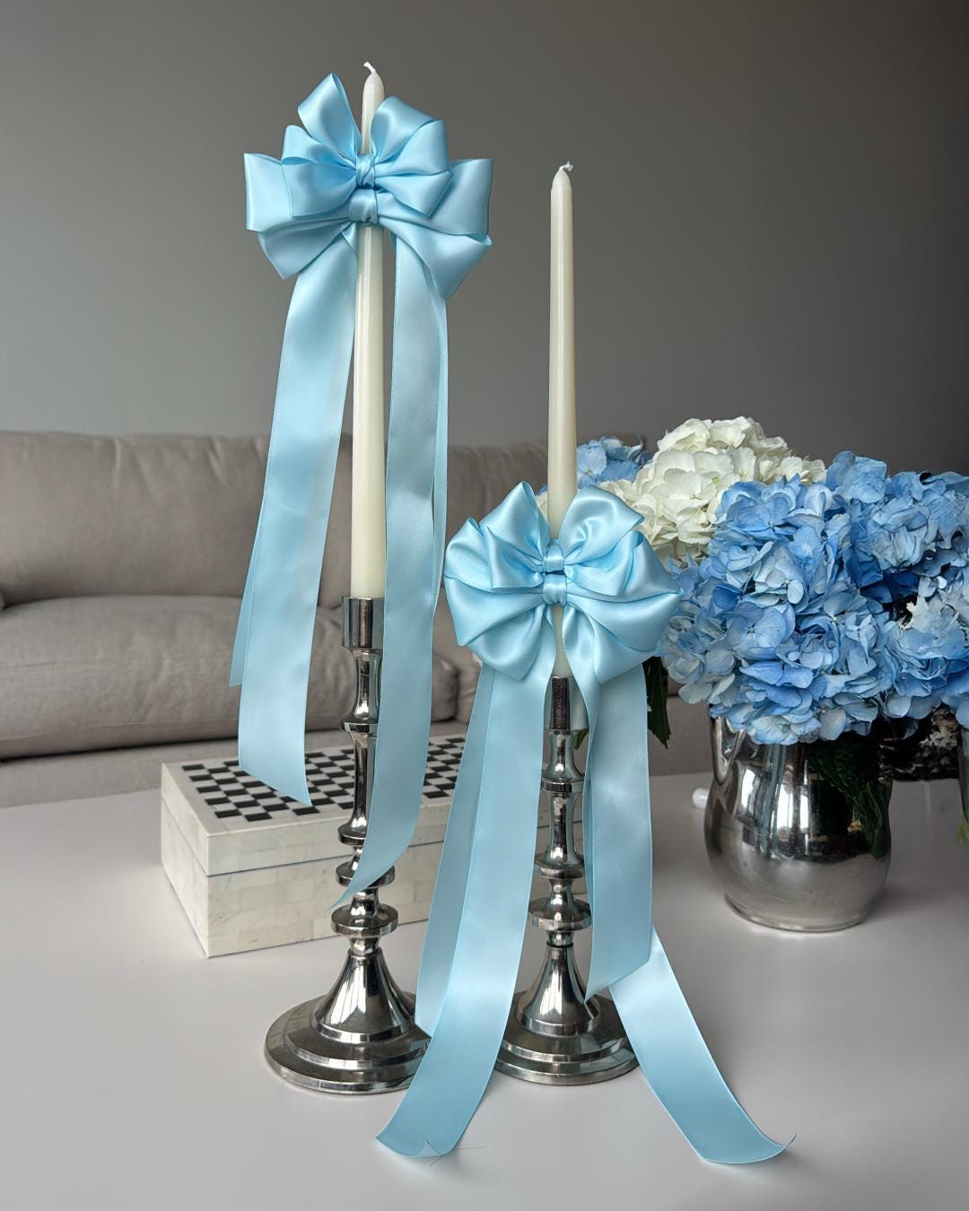 Bow Taper Candles: Satin Ribbon for Baby Shower, Gender Reveal - Etsy