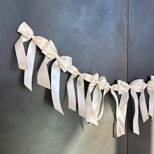 Satin Bow Garland: Ivory Ribbon Event, Shower, Wedding Decor