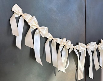 Satin Bow Garland: Ivory Ribbon Event, Shower, Wedding Decor
