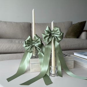 Easter Bow Taper Candles – Satin Ribbon Candles for Easter, Mother&#39;s Day Candle, Spring-Themed Events