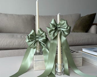 Easter Bow Taper Candles – Satin Ribbon Candles for Easter, Mother&#39;s Day Candle, Spring-Themed Events