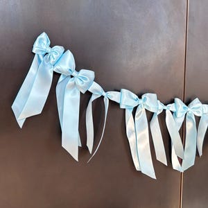 Baby Shower Bow Garland – Blue Satin Ribbon Themed Decoration for Nurseries, Gender Reveals & Baby Boy Birthday Celebrations