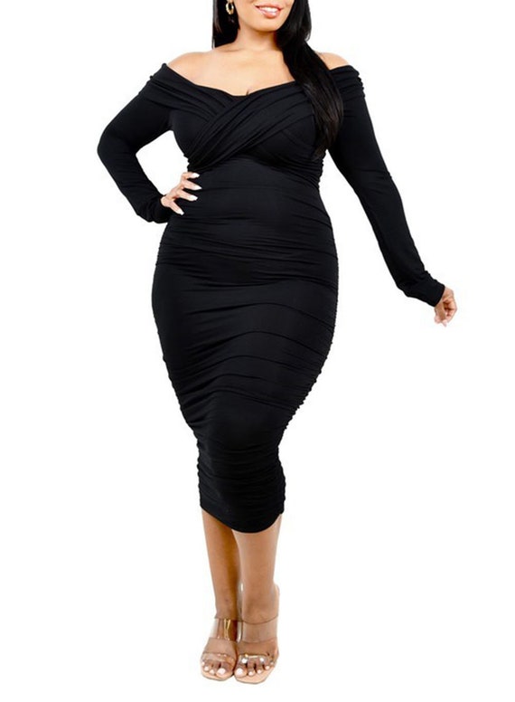 PLUS ONE SHOULDER BANDAGE DRESS (BLACK)-FINAL SALE