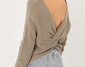 black open back sweater