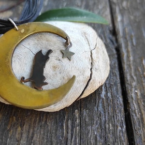 The Cat on the Moon – Handcrafted Layered Metal Necklace