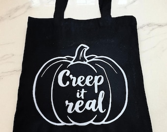 Halloween Canvas Tote Bag: Spooky Vinyl Design, Witchy Gift