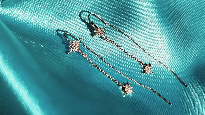 Zirconia Star Threader Earrings: Starlight Tassel Statement Earrings - Etsy