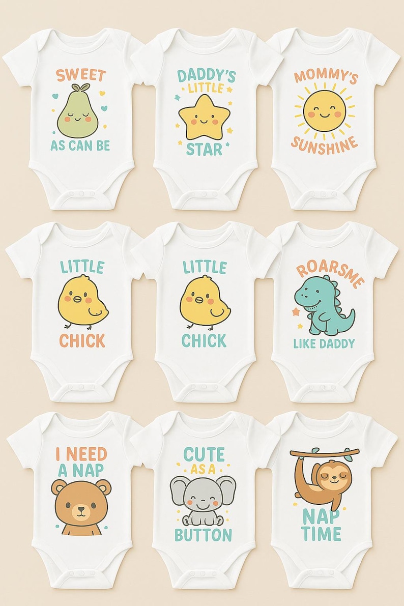 Baby Onesie SVG & PNG Bundle | 9 Cute Digital Designs for Baby ...