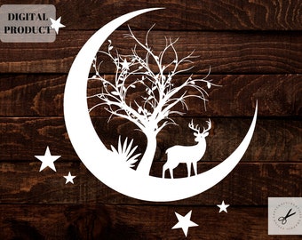 Moon Forest svg, Crescent moon forest svg, Moon clipart, Nature svg, Camping svg - Cricut Cutfile