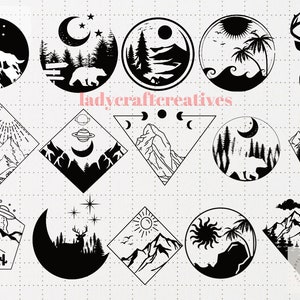 Geometric mountain svg, Mountains svg, Forest svg, landscape svg, Travel Outdoor svg, Camping svg - PNG and Easy Cricut SVG Bundle