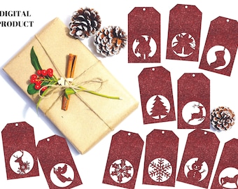 Plantilla de etiqueta de regalo de Navidad, etiqueta de regalo de Navidad svg / 11 Diseños / Cricut Silhouette Laser Cut