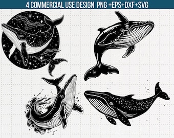 Mystical Whale SVG Bundle: Boho Clip Art, Cricut Files (Digital Download)