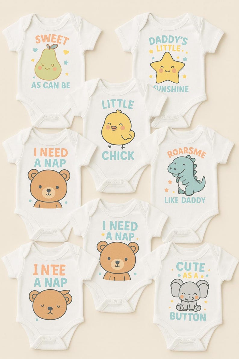 Baby Onesie SVG & PNG Bundle | 9 Cute Digital Designs for Baby ...