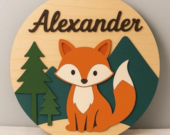 Woodland Baby Name Sign SVG | Layered Fox Nursery Wall Decor | Digital Laser Cut File | Cricut Ready | Kids Room Sign